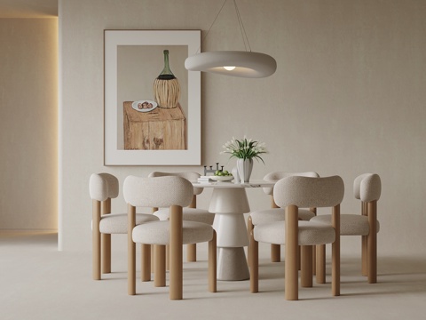  奶油风餐桌椅3d模型 