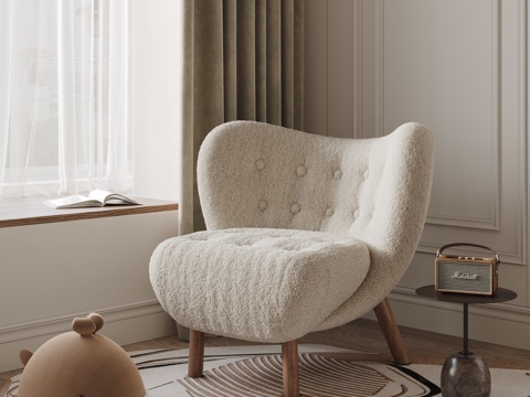  中古风 复古 休闲椅 沙发椅 小佩休闲椅 单人沙发 毛绒休闲su模型 