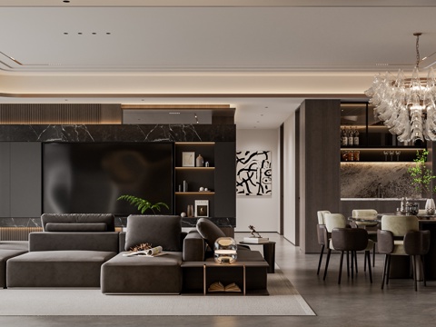  现代意式客餐厅 暗黑 深色3d模型 