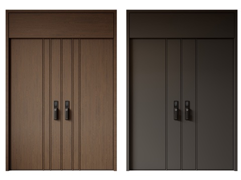  现代极简双开门 中古平开门 入户门 防盗门 通顶对开门 别墅3d模型 