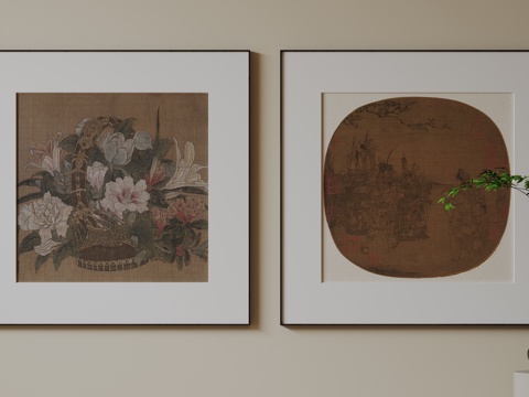 新中式禅意装饰画 宋式挂画 侘寂风挂画 中古风卷轴画 山水字su模型