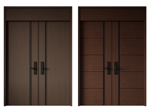 现代极简双开门 中古平开门 入户门 防盗门 通顶对开门 别墅su模型