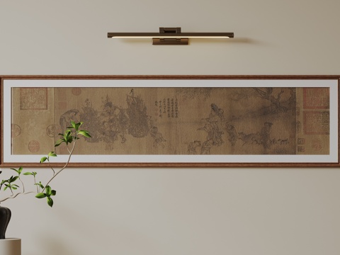  新中式禅意装饰画 宋式挂画 侘寂风挂画 中古风卷轴画 山水字su模型 