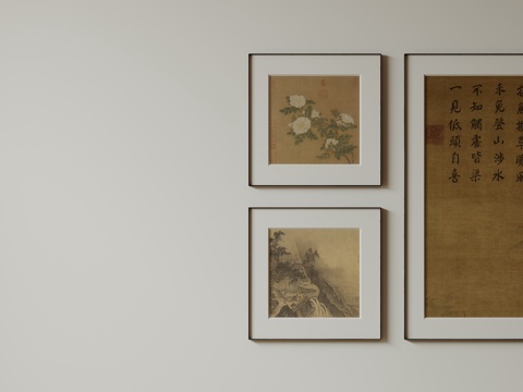 新中式禅意装饰画 宋式挂画 侘寂风挂画 中古风卷轴画 山水字su模型