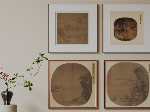  新中式禅意装饰画 宋式挂画 侘寂风挂画 中古风卷轴画 山水字3d模型 