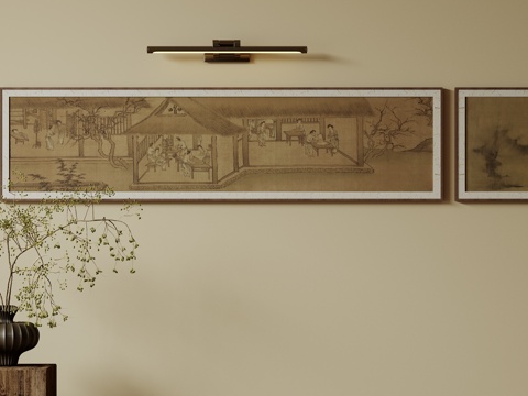  新中式禅意装饰画 宋式挂画 侘寂风挂画 中古风卷轴画 山水字3d模型 