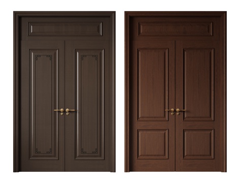  新中式侘寂双开门 中古平开门 入户门 防盗门 通顶对开门 别su模型 