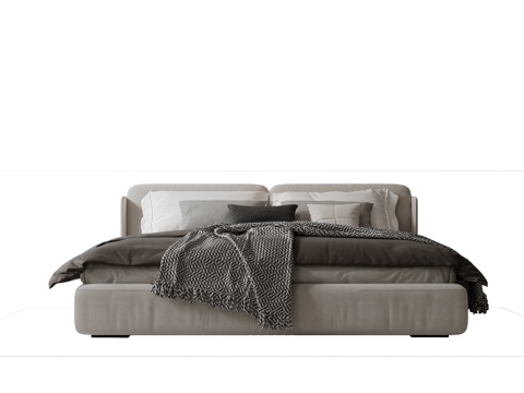  现代意式双人床 皮质床 布艺双人床 中古主卧床 地台床 极简3d模型 