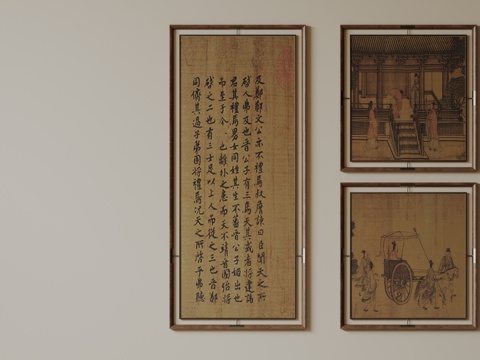 现代极简挂画 抽象装饰画 高端艺术挂画 中古风装饰画 意式su模型