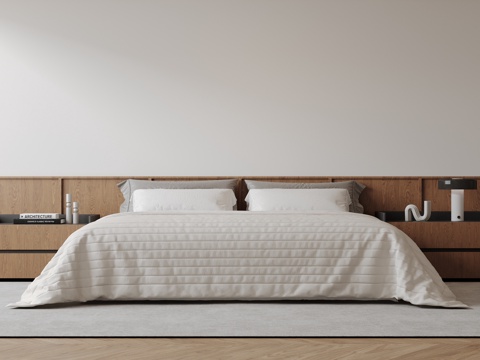  现代意式双人床 皮质床 布艺双人床 中古主卧床 地台床 极简su模型 