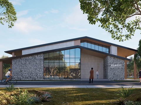 现代游客接待中心 游客服务中心建筑su模型