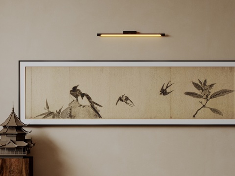  新中式禅意装饰画 宋式挂画 侘寂风挂画 中古风卷轴画 山水字3d模型 