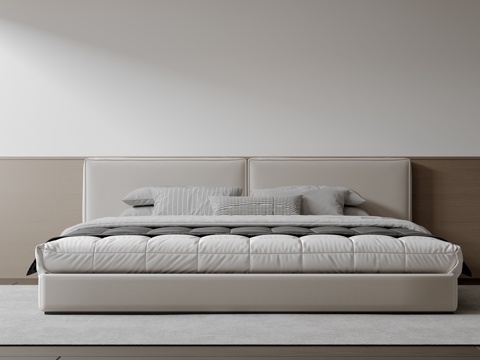  现代意式双人床 皮质床 布艺双人床 中古主卧床 地台床 极简su模型 