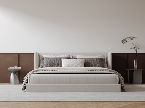  现代意式双人床 皮质床 布艺双人床 中古主卧床 地台床 极简su模型 