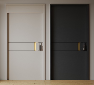 现代极简单开门 中古防盗门 通顶入户门 子母门 密码门 别墅su模型