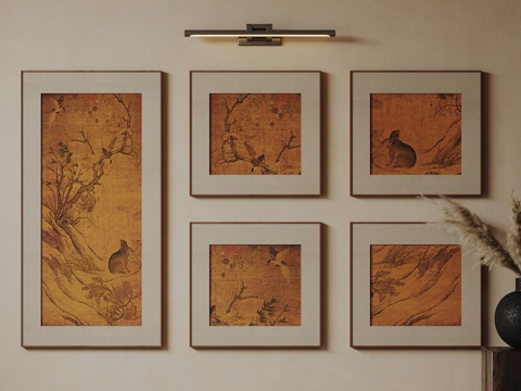  新中式禅意装饰画 宋式挂画 侘寂风挂画 中古风卷轴画 山水字3d模型 