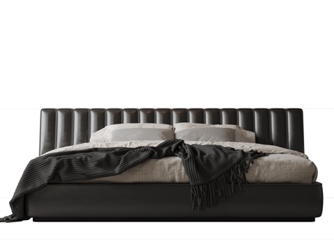  现代意式双人床 皮质床 布艺双人床 中古主卧床 地台床 极简3d模型 