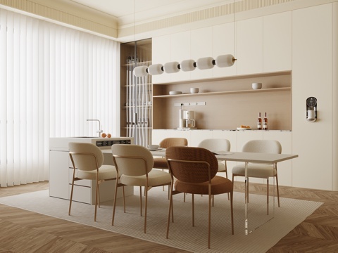 奶油风餐厅su模型