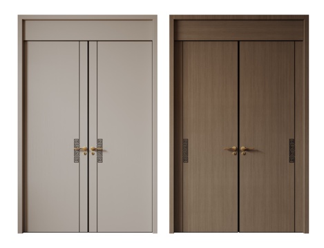  新中式侘寂双开门 中古平开门 入户门 防盗门 通顶对开门 别3d模型3d模型 