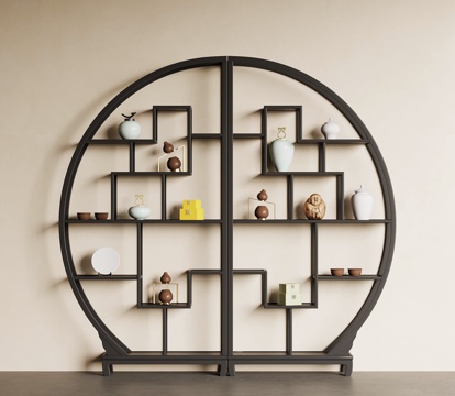  新中式博古架 复古博古架3d模型 