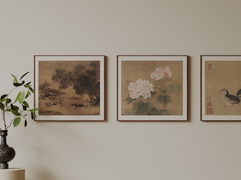  新中式禅意装饰画 宋式挂画 侘寂风挂画 中古风卷轴画 山水字su模型 