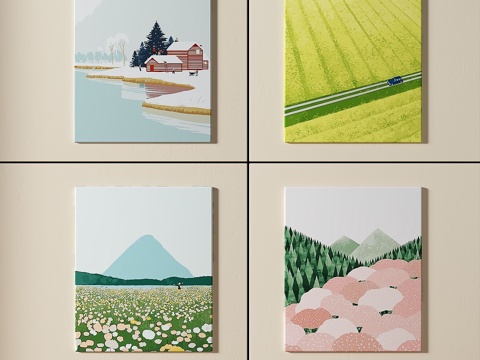  现代，简约，组合，奶油风，装饰画3d模型 