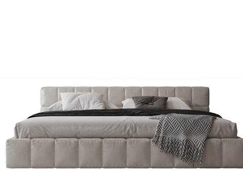  现代意式双人床 皮质床 布艺双人床 中古主卧床 地台床 极简su模型 