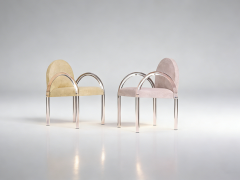  现代简约弧形靠背餐椅 玻璃框架布艺软垫 北欧风餐椅su模型 