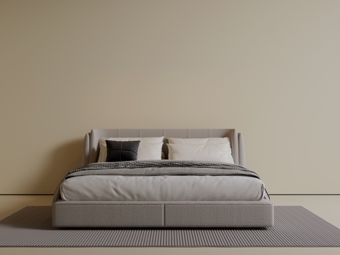  现代意式双人床 皮质床 布艺双人床 中古主卧床 地台床 极简3d模型 