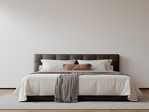  现代意式双人床 皮质床 布艺双人床 中古主卧床 地台床 极简3d模型 