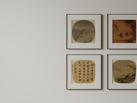 新中式禅意装饰画 宋式挂画 侘寂风挂画 中古风卷轴画 山水字su模型