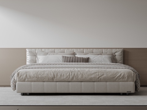  现代意式双人床 皮质床 布艺双人床 中古主卧床 地台床 极简3d模型 