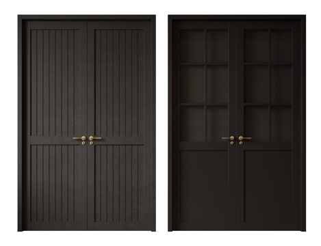  新中式侘寂双开门 中古平开门 入户门 防盗门 通顶对开门 别3d模型 