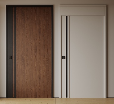  现代极简单开门 中古防盗门 通顶入户门 子母门 密码门 别墅3d模型 