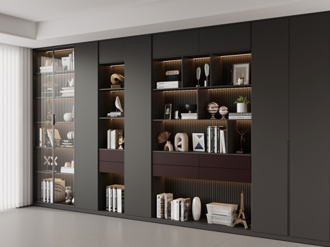  现代意式书柜su模型 