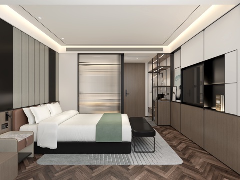  酒店客房大床房商务房卫生间公寓宿舍3d模型 