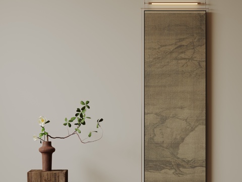  新中式禅意装饰画 宋式挂画 侘寂风挂画 中古风卷轴画 山水字3d模型 