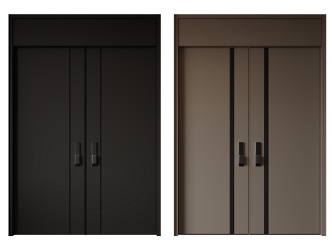  现代极简双开门 中古平开门 入户门 防盗门 通顶对开门 别墅3d模型 