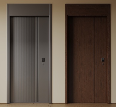  现代极简单开门 中古防盗门 通顶入户门 子母门 密码门 别墅3d模型 