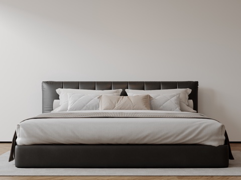  现代意式双人床 皮质床 布艺双人床 中古主卧床 地台床 极简su模型 