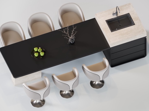  现代极简岛台餐桌3d模型 