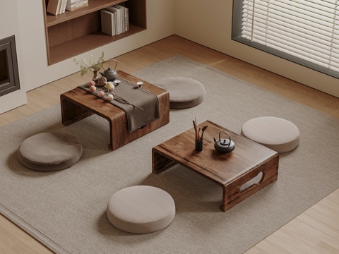  宋式榻榻米茶台 木制茶台 坐垫3d模型 
