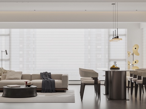  现代简约客餐厅  厨房  玄关3d模型 