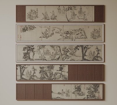 新中式禅意装饰画 宋式挂画 侘寂风挂画 中古风卷轴画 山水字su模型