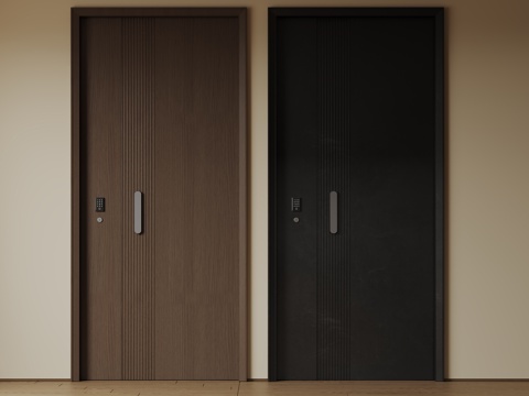 现代极简单开门 中古防盗门 通顶入户门 子母门 密码门 别墅su模型