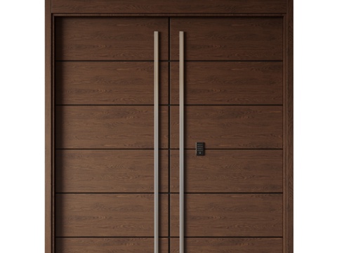  现代极简双开门 中古平开门 入户门 防盗门 通顶对开门 别墅3d模型 