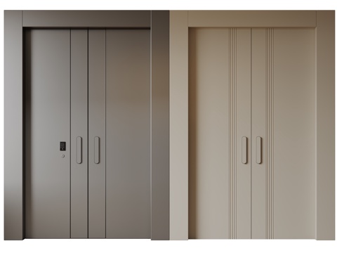  现代极简双开门 中古平开门 入户门 防盗门 通顶对开门 别墅su模型 