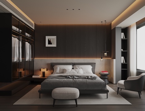 现代家居卧室su模型