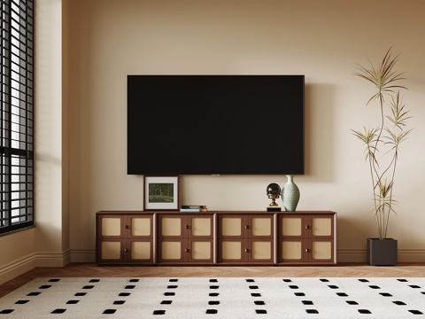  中古风电视柜 绿植盆栽3d模型 