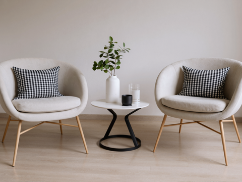 现代休闲椅边几摆件组合su模型